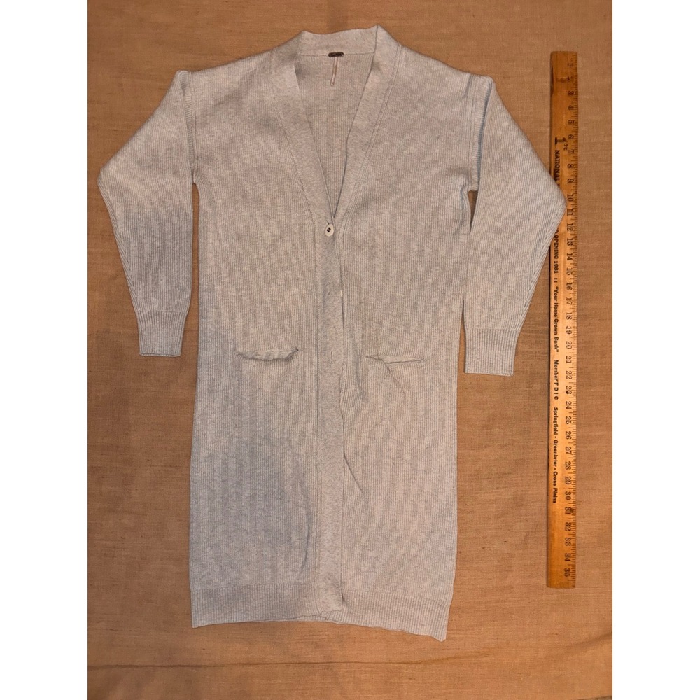 Free People Cardigan Duster Women XS Grey Good Ribbed Knit Longline Pocket